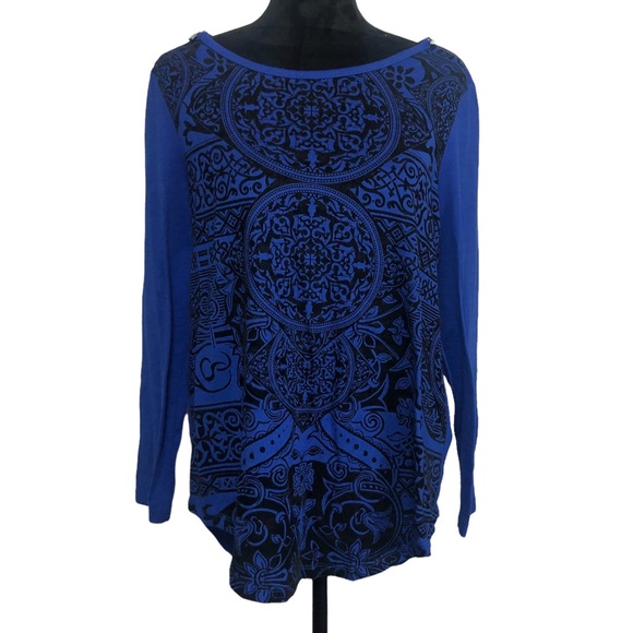 Onque Casuals Tops - Onque Casual Royal Blue Celtic Print Blouse size XL